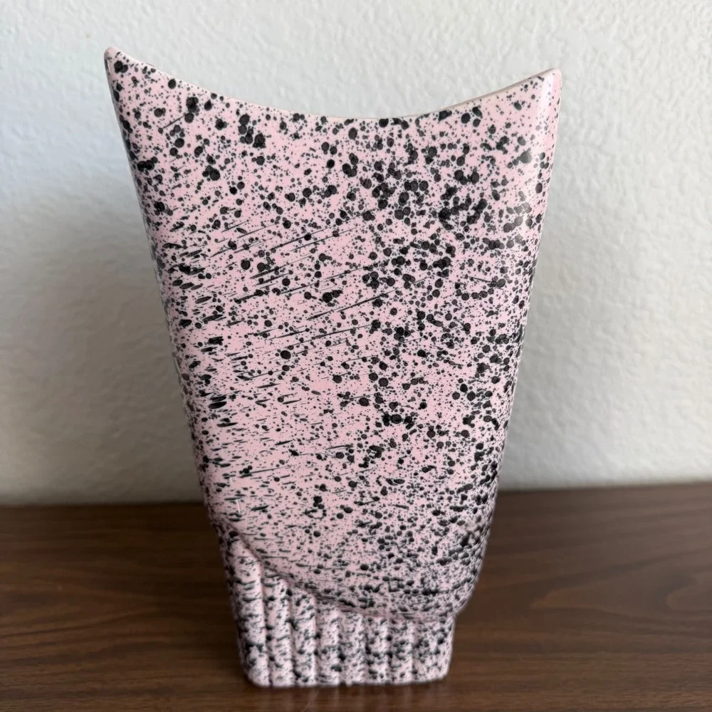Vintage Stanfordware MCM Speckled Confetti Pink USA Pottery Vase 9.5